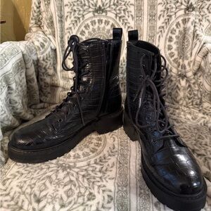 Steve Madden Black Croc-Embossed Boots